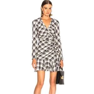 Veronica Beard Long Sleeve Ruched Button Front Dress Plaid Tartan Womens Size 8